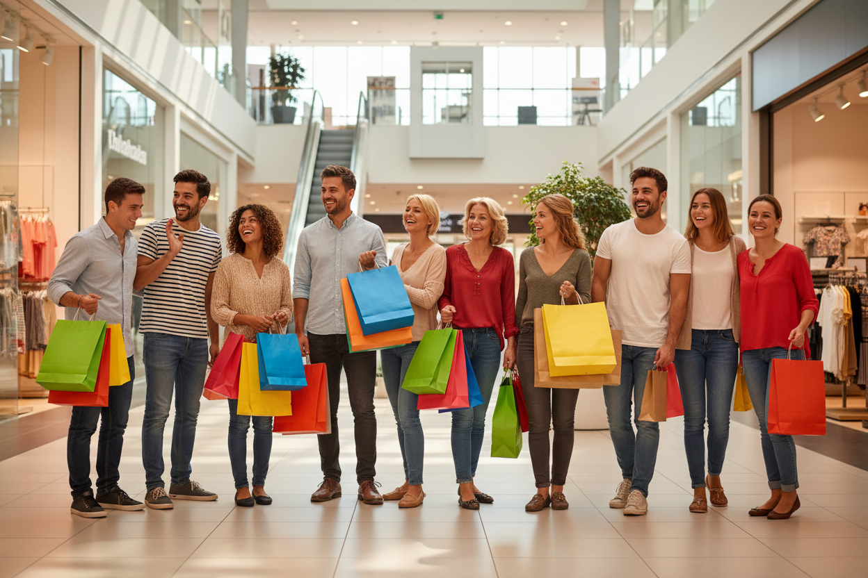 personas felices de compras