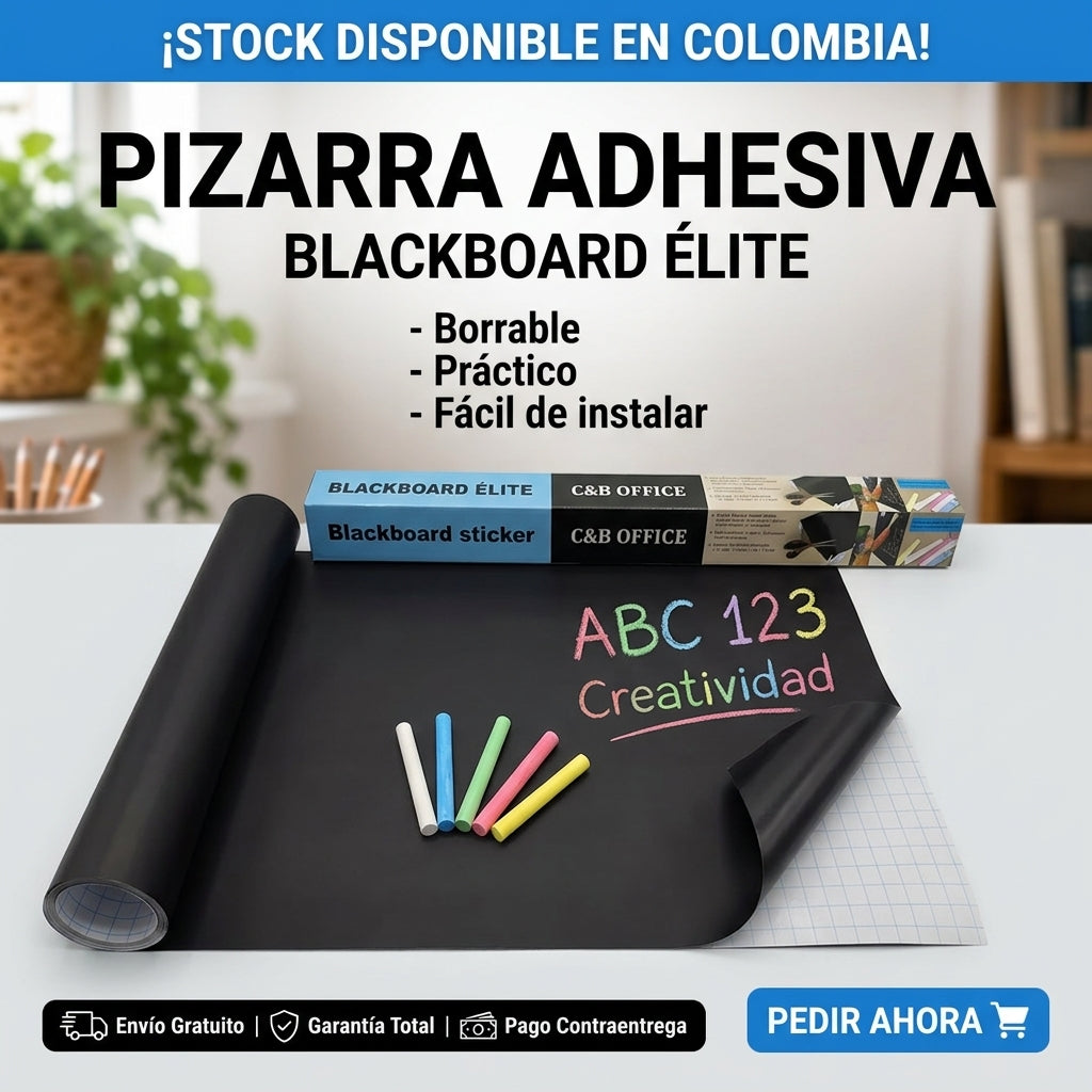 Blackboard Élite — caja con pizarra adhesiva negra y tizas de colores incluidas