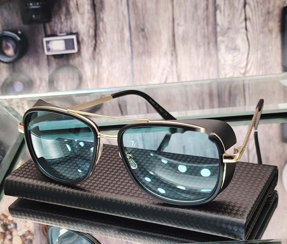 Gafas Aviador con lente azul y estuche