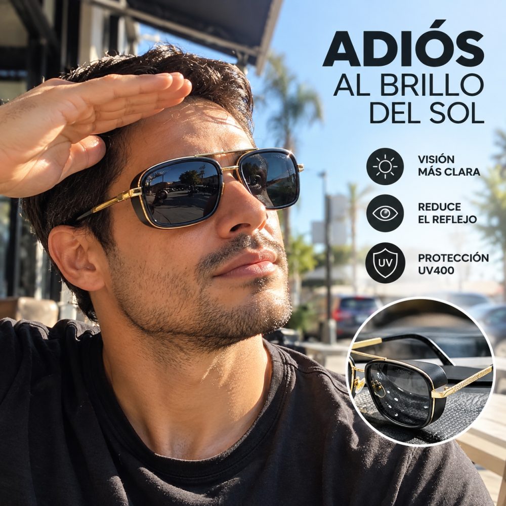 Hombre con las gafas aviador bajo el sol: visión más clara, reduce el reflejo y filtro UV